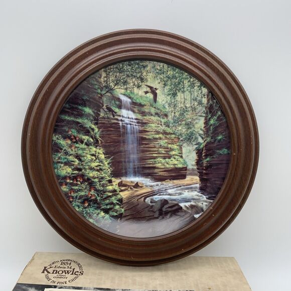 The Hidden Waterfall Plate Bart Jerner Less Travelled Road Collection with Frame - Picture 2 of 10